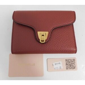 New Coccinelle‎ Whiskey Brown Pebble Leather Wallet $131rt